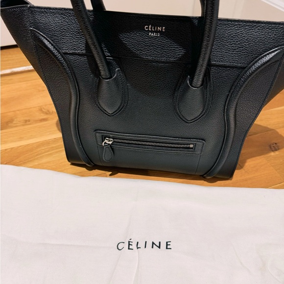 CELINE MICRO LUGGAGE HANDBAG IN DRUMMED CALFSKIN, BLACK WITH DUST BAG SHOWN - Picture 8 of 9